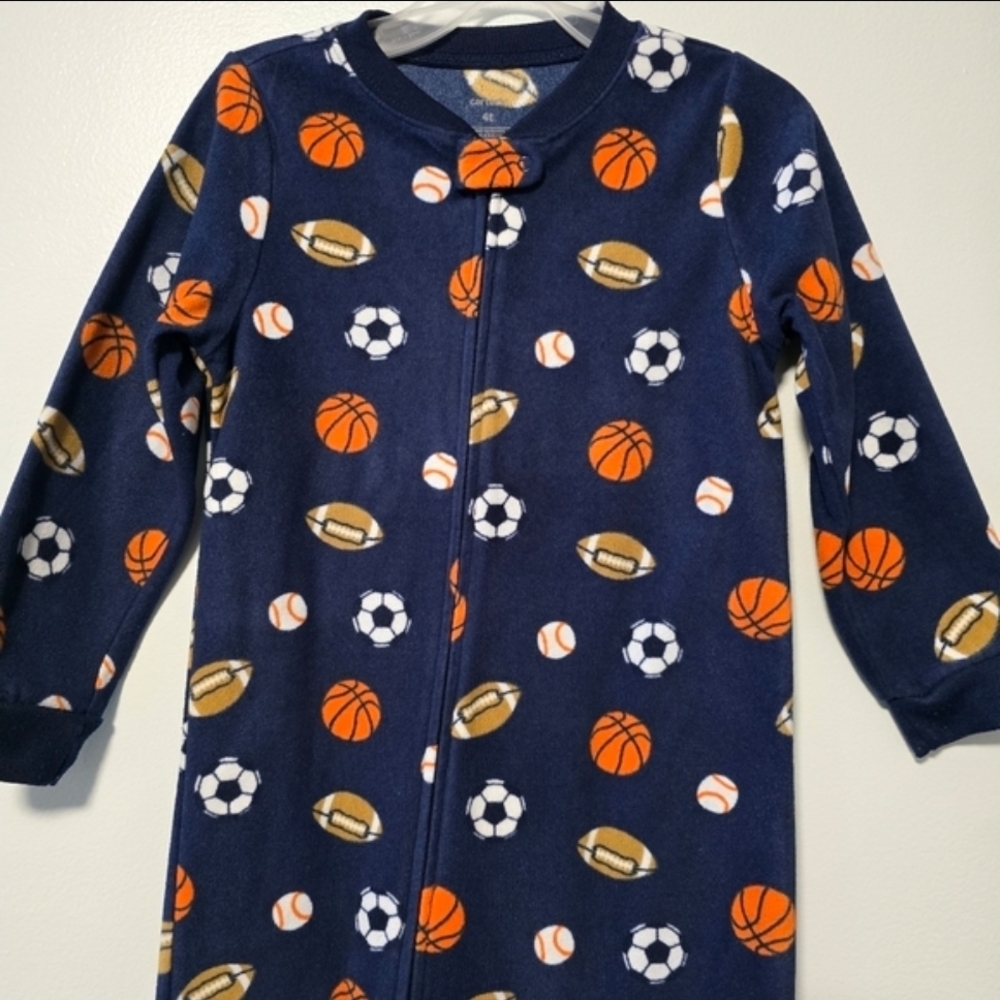 Carter's Toddler 4T Kids Sports-Theme Fleece Navy Footie One Piece Pajama - Picture 2 of 9